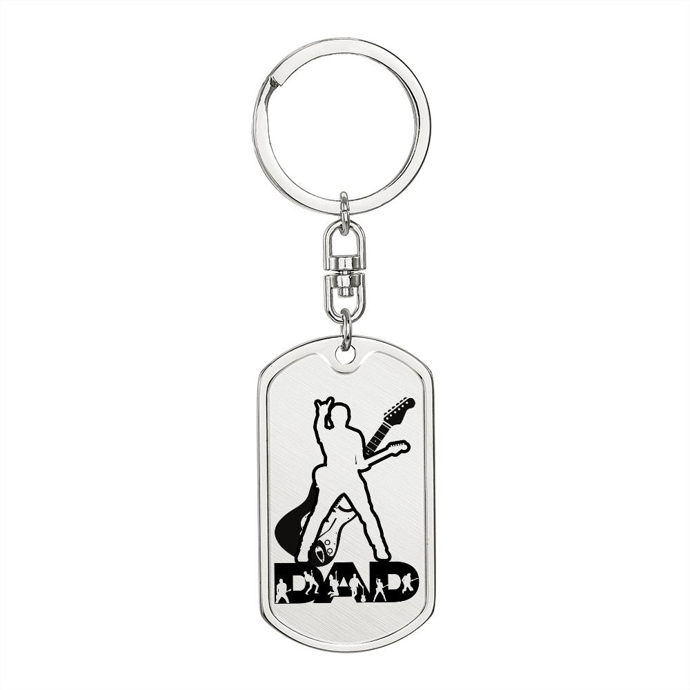 Dad Text with Guitarist Figures, Guitar Dog Tag Keychain for Guitarist | Military Style Keychain SDT-DTK-0110