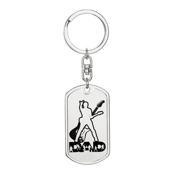 Dad Text with Guitarist Figures, Guitar Dog Tag Keychain for Guitarist | Military Style Keychain SDT-DTK-0110