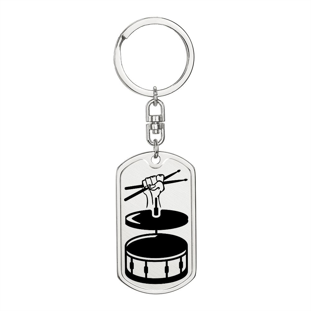 Fist with Drumsticks, Cymbals and Drums Dog Tag Keychain for Drummer Dad | Military Style Keychain SDT-DTK-0116