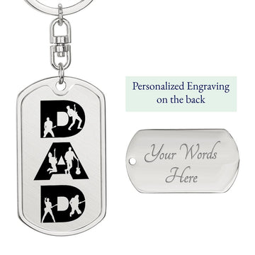 Dad Text with Guitarist Figures Dog Tag Keychain for Guitarist | Military Style Keychain SDT-DTK-0107