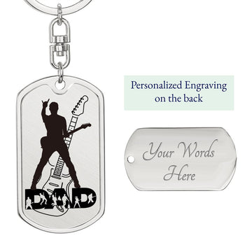 Dad Text with Guitarist Figures, Guitar Dog Tag Keychain for Guitarist | Military Style Keychain SDT-DTK-0112