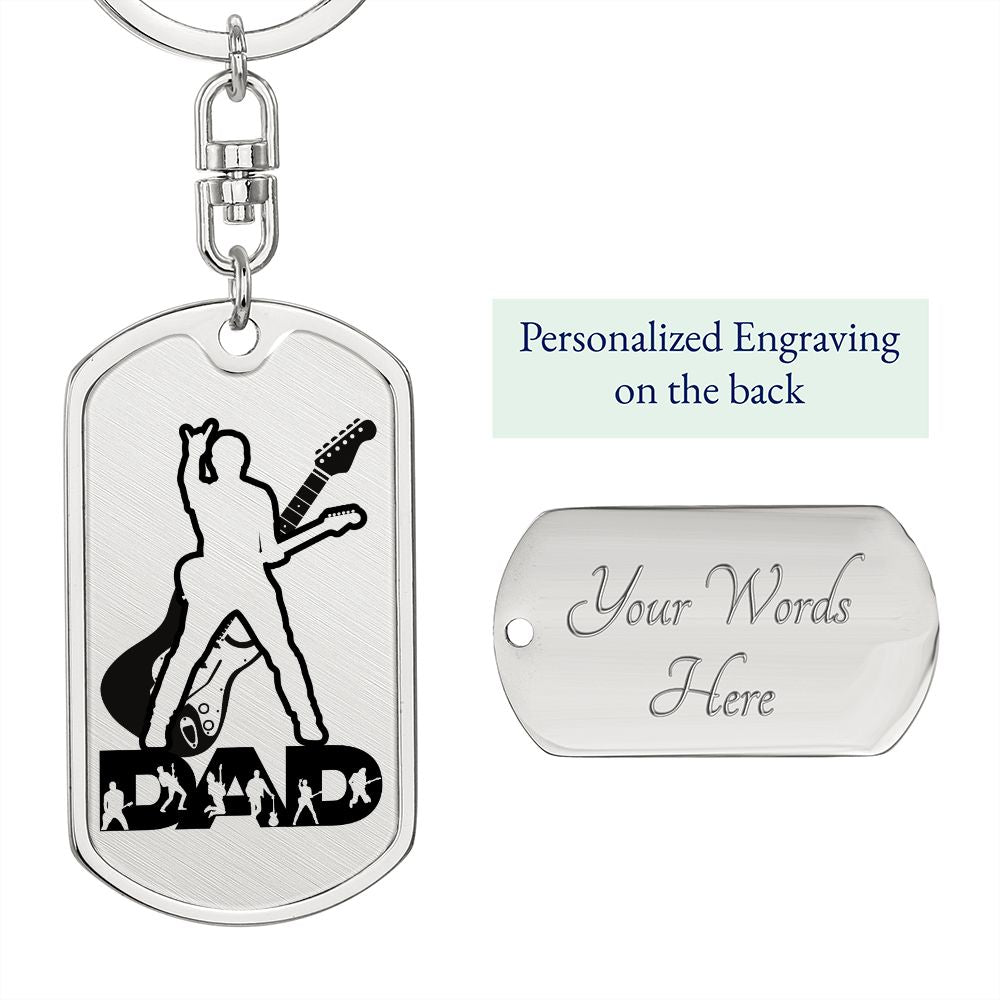 Dad Text with Guitarist Figures, Guitar Dog Tag Keychain for Guitarist | Military Style Keychain SDT-DTK-0110