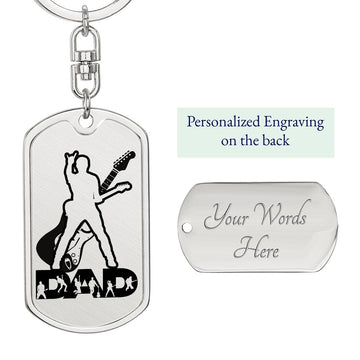 Dad Text with Guitarist Figures, Guitar Dog Tag Keychain for Guitarist | Military Style Keychain SDT-DTK-0110