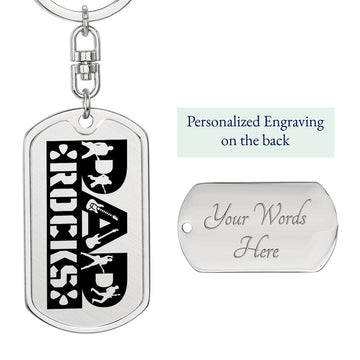 Dad Rocks Text with Guitarist Figures Dog Tag Keychain for Guitarist | Military Style Keychain SDT-DTK-0114