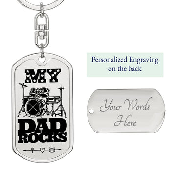 My Dad Rocks Drumkit Dog Tag Keychain for Drummer Dad | Military Style Keychain SDT-DTK-0115