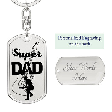 Super Dad Guitarist Guitar Dog Tag Keychain for Guitarist | Military Style Keychain SDT-DTK-0105