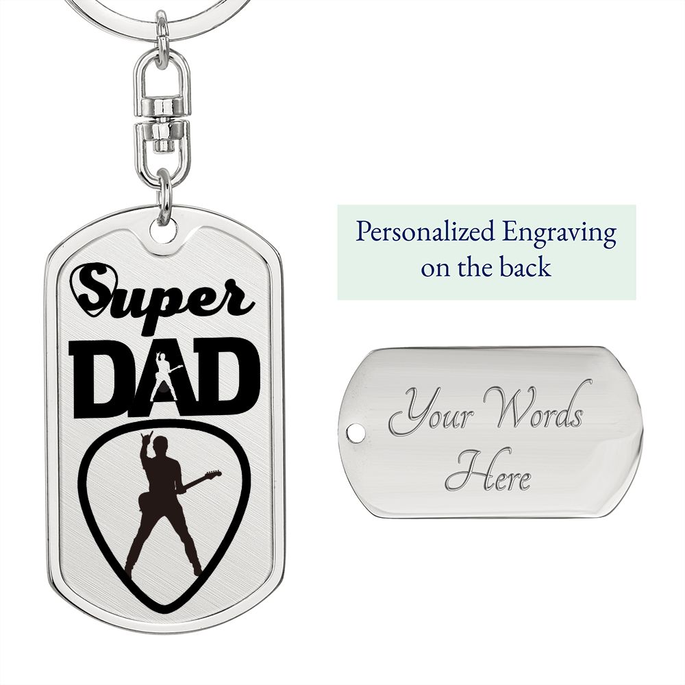 Super Dad Guitarist Guitar Pick Dog Tag Keychain for Guitarist | Military Style Keychain SDT-DTK-0104