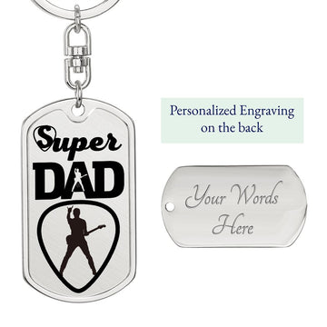 Super Dad Guitarist Guitar Pick Dog Tag Keychain for Guitarist | Military Style Keychain SDT-DTK-0104