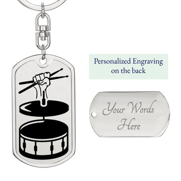 Fist with Drumsticks, Cymbals and Drums Dog Tag Keychain for Drummer Dad | Military Style Keychain SDT-DTK-0116