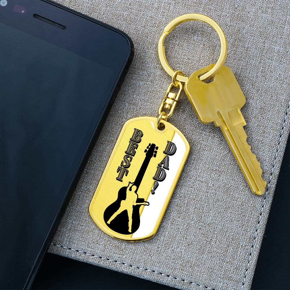 Best Dad Guitarist Silhouette Dog Tag Keychain for Guitarist | Military Style Keychain SDT-DTK-0108