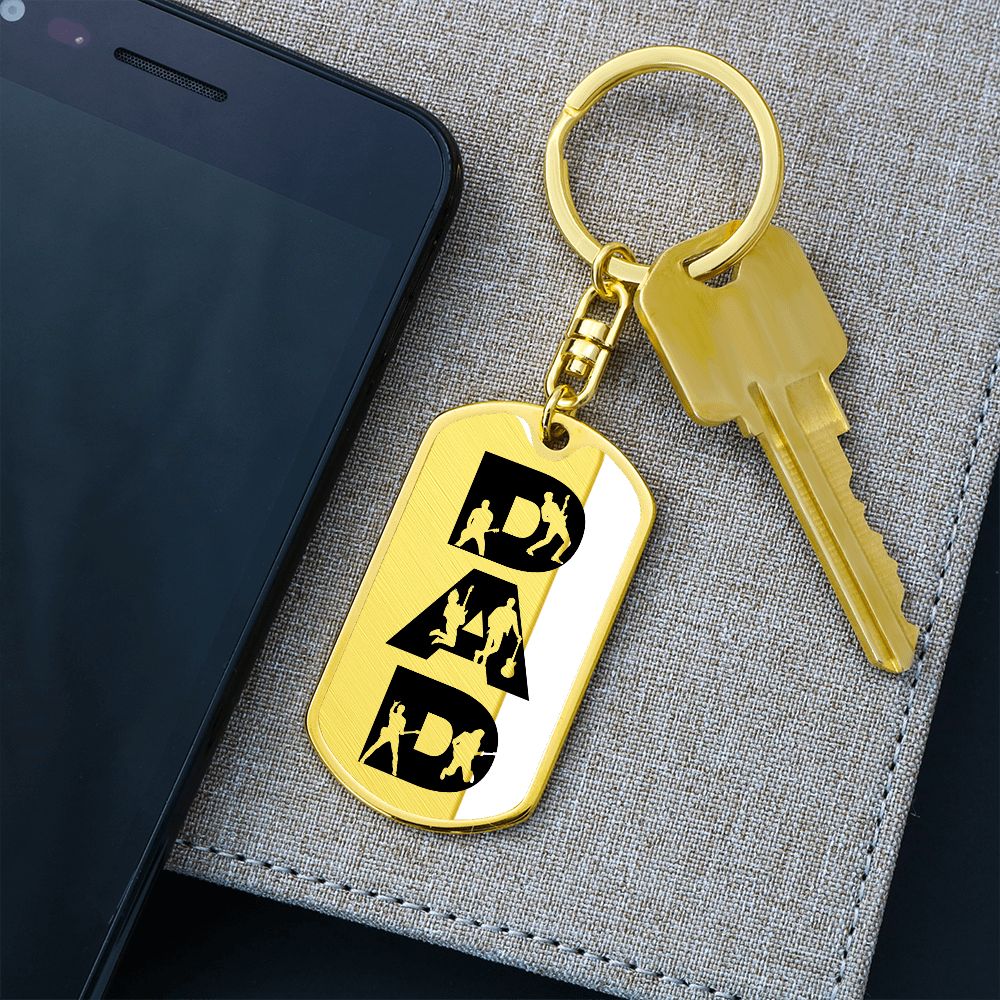 Dad Text with Guitarist Figures Dog Tag Keychain for Guitarist | Military Style Keychain SDT-DTK-0107