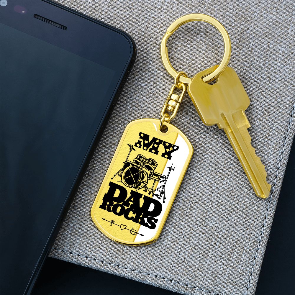 My Dad Rocks Drumkit Dog Tag Keychain for Drummer Dad | Military Style Keychain SDT-DTK-0115