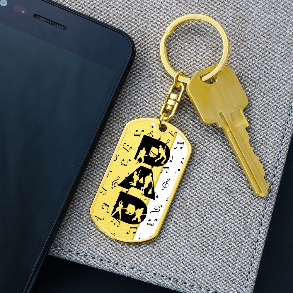Dad Text with Guitarist Figures and Music Notes Dog Tag Keychain for Guitarist | Military Style Keychain SDT-DTK-0106