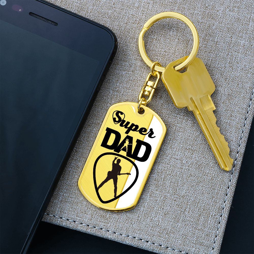 Super Dad Guitarist Guitar Pick Dog Tag Keychain for Guitarist | Military Style Keychain SDT-DTK-0104