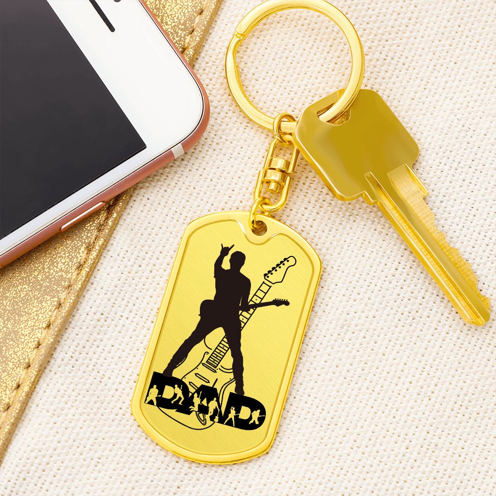 Dad Text with Guitarist Figures, Guitar Dog Tag Keychain for Guitarist | Military Style Keychain SDT-DTK-0112