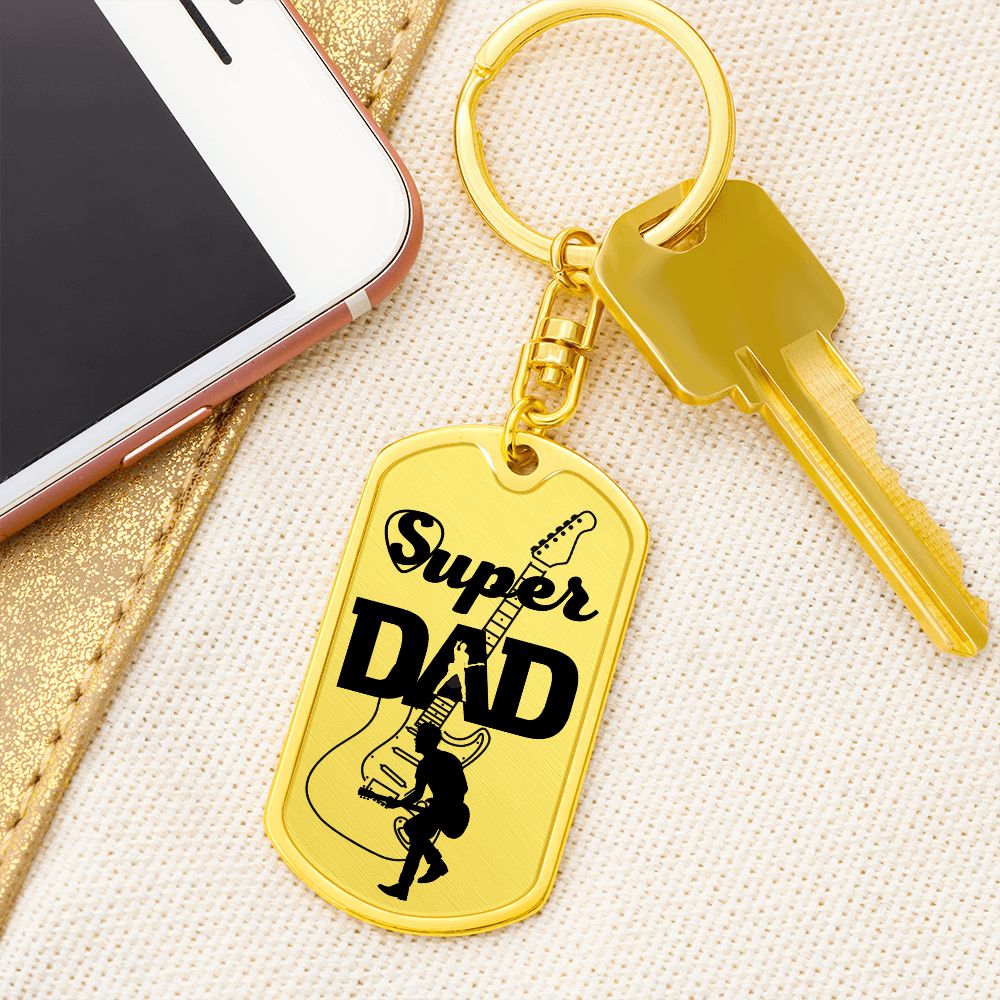Super Dad Guitarist Guitar Dog Tag Keychain for Guitarist | Military Style Keychain SDT-DTK-0105