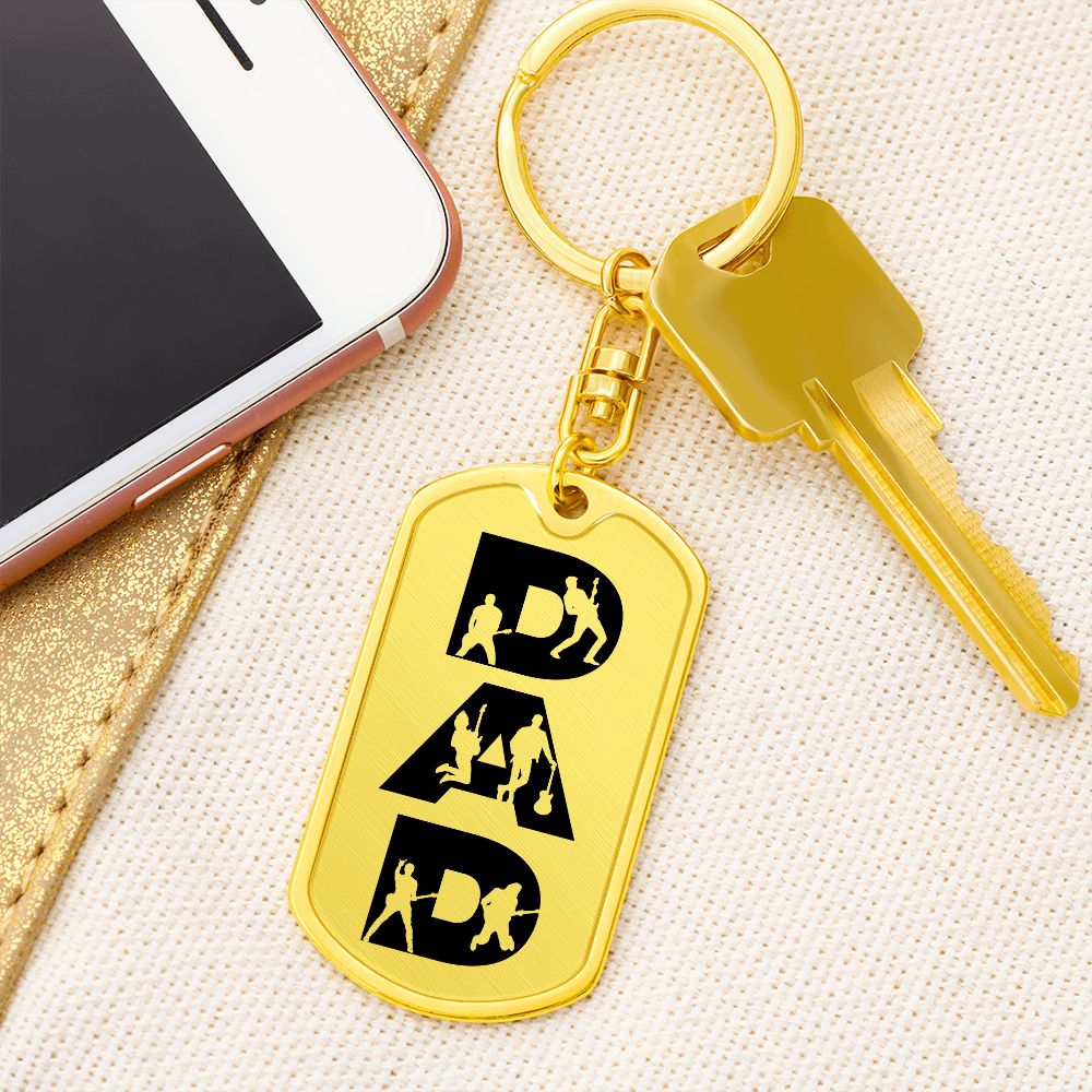 Dad Text with Guitarist Figures Dog Tag Keychain for Guitarist | Military Style Keychain SDT-DTK-0107