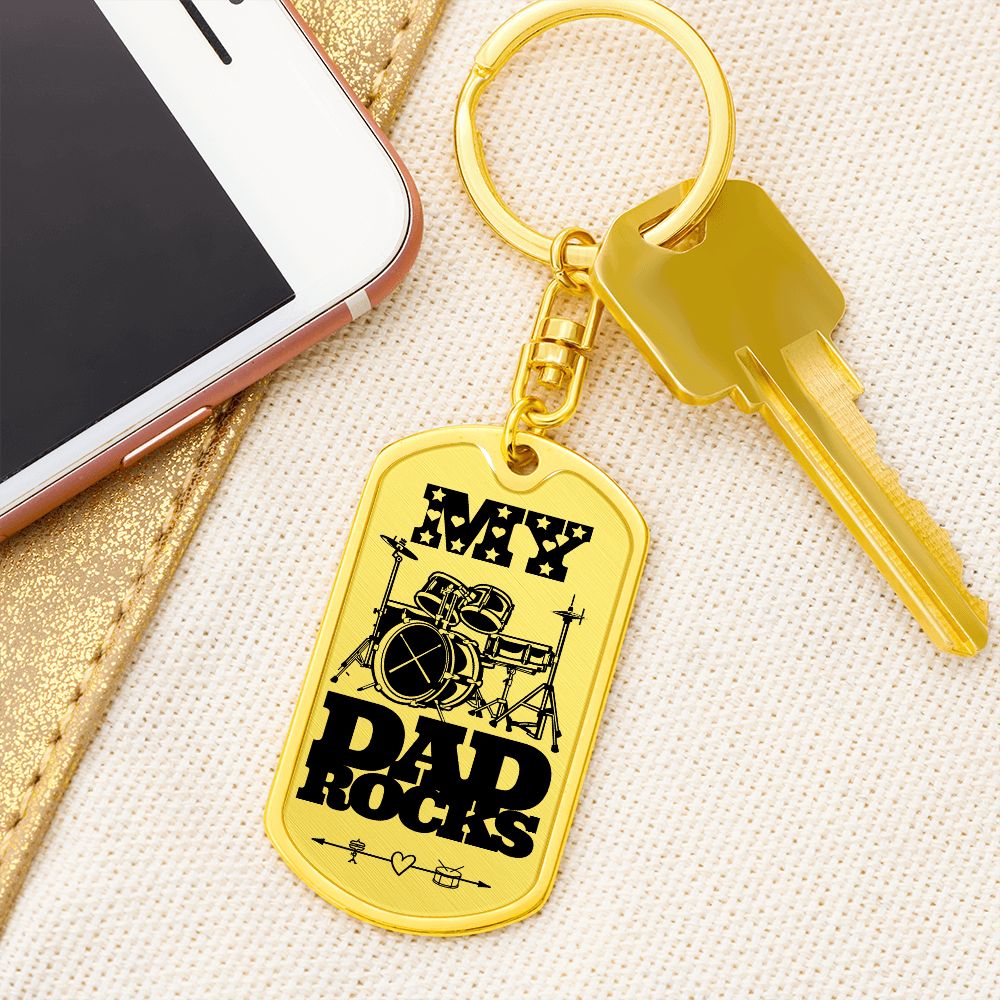 My Dad Rocks Drumkit Dog Tag Keychain for Drummer Dad | Military Style Keychain SDT-DTK-0115