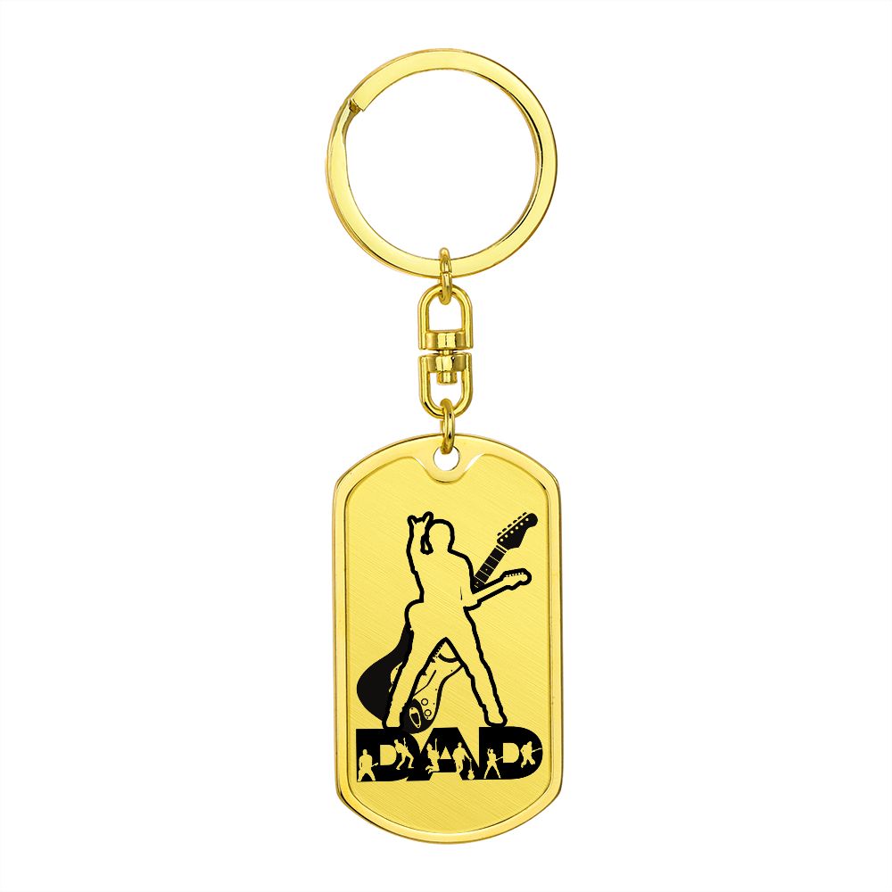 Dad Text with Guitarist Figures, Guitar Dog Tag Keychain for Guitarist | Military Style Keychain SDT-DTK-0110