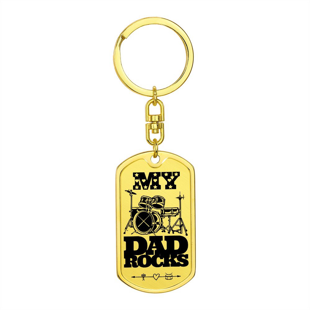 My Dad Rocks Drumkit Dog Tag Keychain for Drummer Dad | Military Style Keychain SDT-DTK-0115