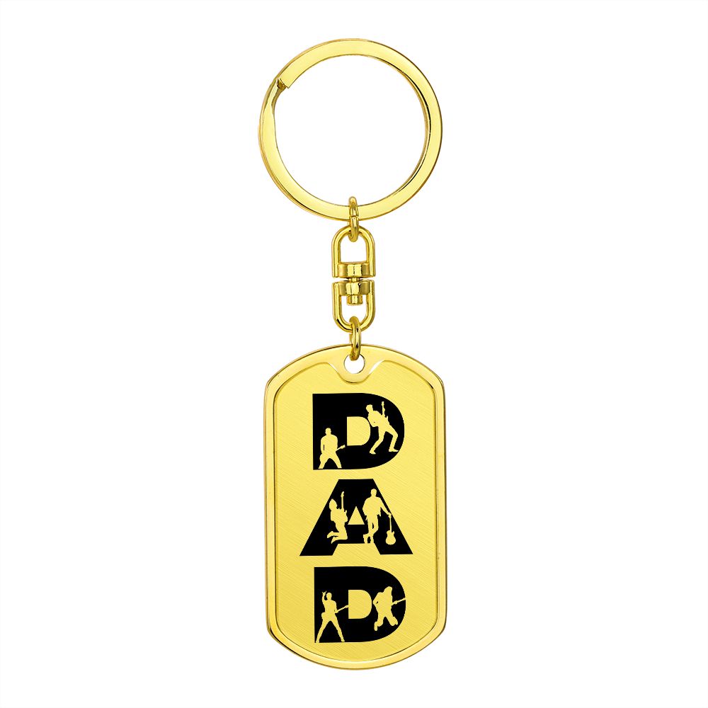 Dad Text with Guitarist Figures Dog Tag Keychain for Guitarist | Military Style Keychain SDT-DTK-0107