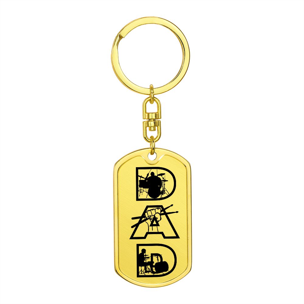 Dad Text with Drummer Figures Dog Tag Keychain for Drummer | Military Style Keychain SDT-DTK-0117
