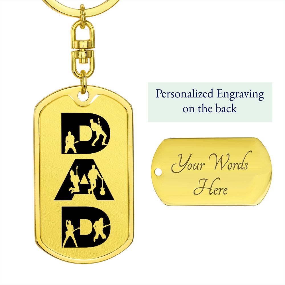 Dad Text with Guitarist Figures Dog Tag Keychain for Guitarist | Military Style Keychain SDT-DTK-0107