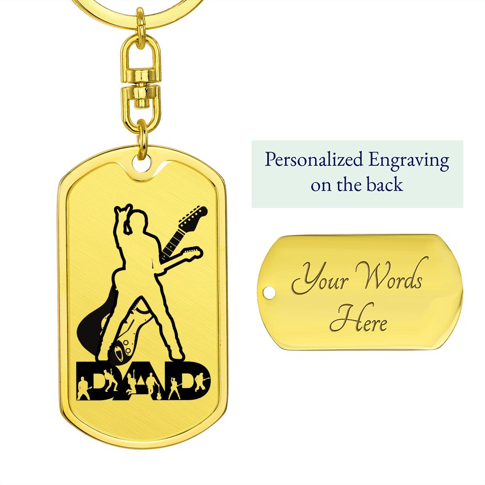 Dad Text with Guitarist Figures, Guitar Dog Tag Keychain for Guitarist | Military Style Keychain SDT-DTK-0110