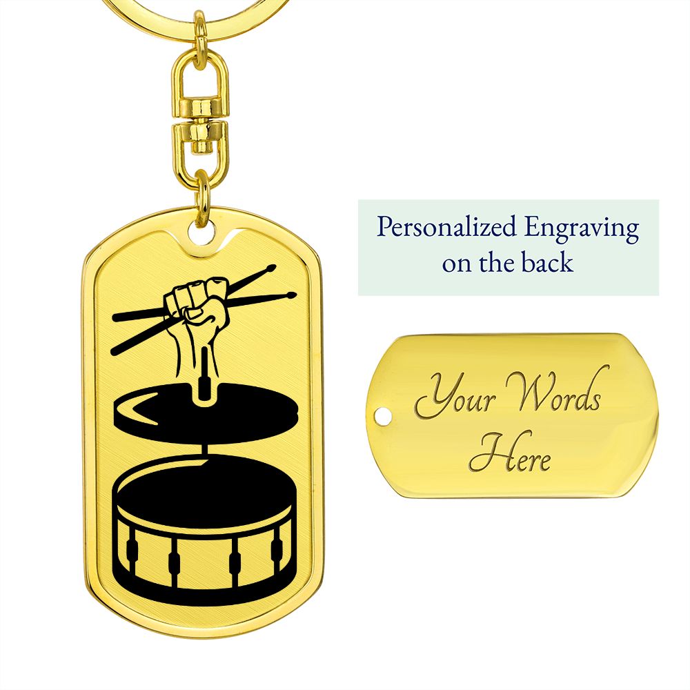 Fist with Drumsticks, Cymbals and Drums Dog Tag Keychain for Drummer Dad | Military Style Keychain SDT-DTK-0116