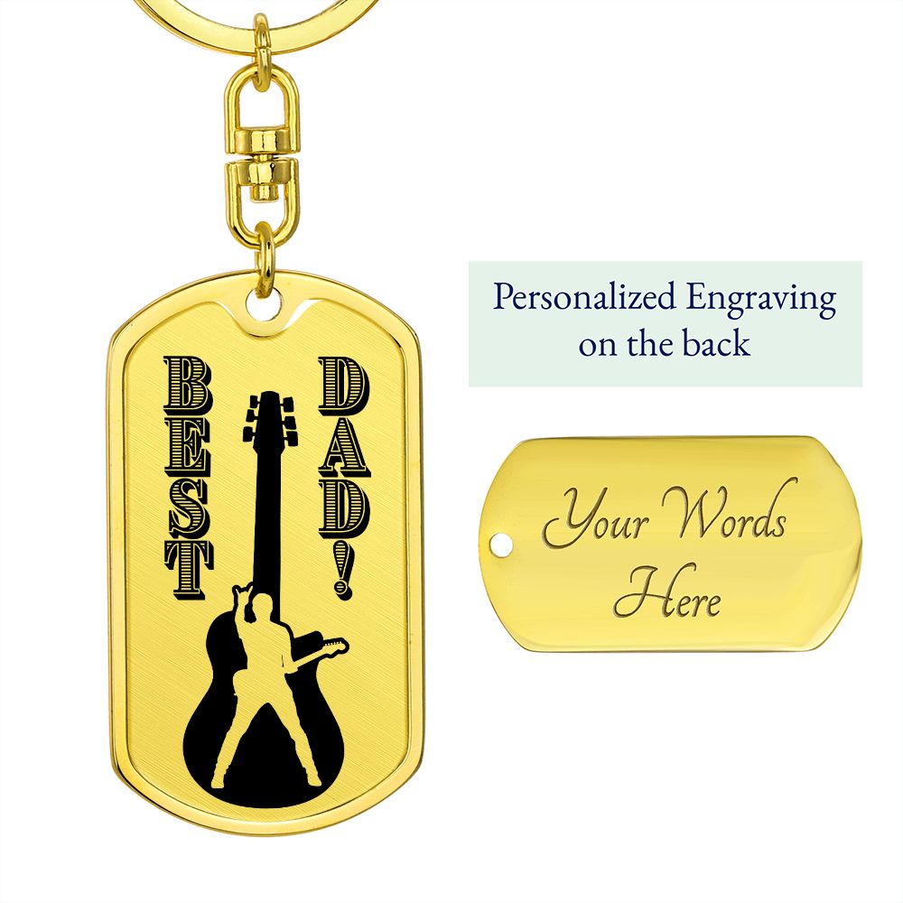 Best Dad Guitarist Silhouette Dog Tag Keychain for Guitarist | Military Style Keychain SDT-DTK-0108