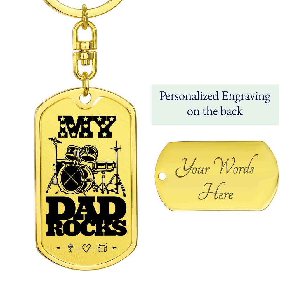 My Dad Rocks Drumkit Dog Tag Keychain for Drummer Dad | Military Style Keychain SDT-DTK-0115
