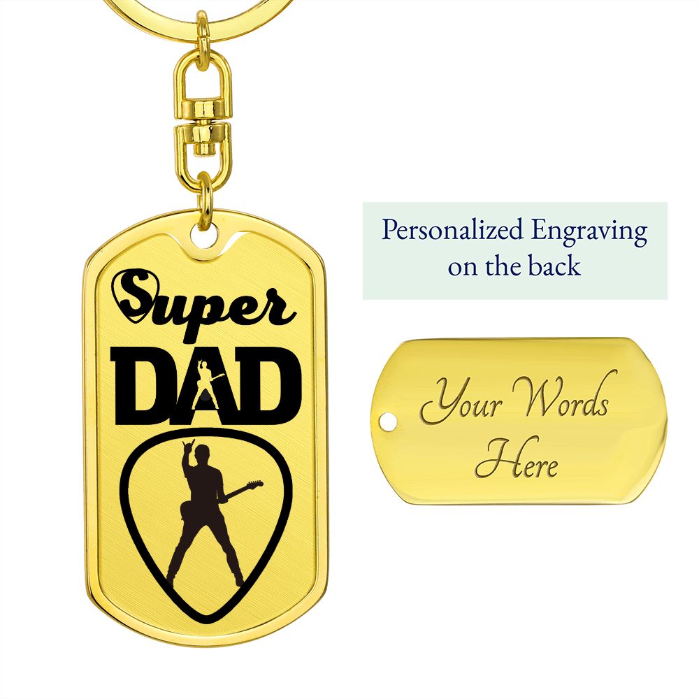 Super Dad Guitarist Guitar Pick Dog Tag Keychain for Guitarist | Military Style Keychain SDT-DTK-0104