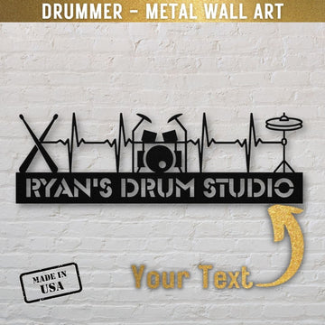 Drum Heartbeat Sign with Personalization | Custom Metal Wall Art