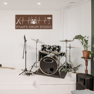 custom metal wall sign drumkit drumsticks with custom name for drummer - personalized drummer sign