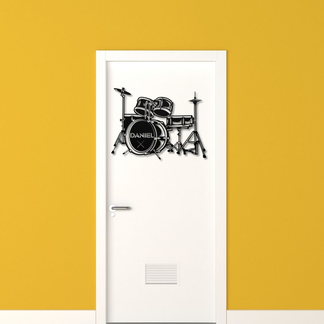 custom metal wall sign drumkit with name for drummer - personalized drummer sign