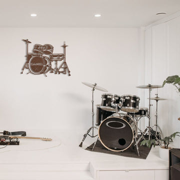 custom metal wall sign drumkit with name for drummer - personalized drummer sign