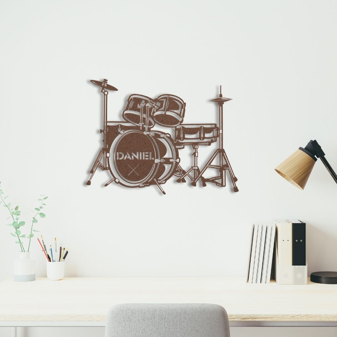 custom metal wall sign drumkit with name for drummer - personalized drummer sign