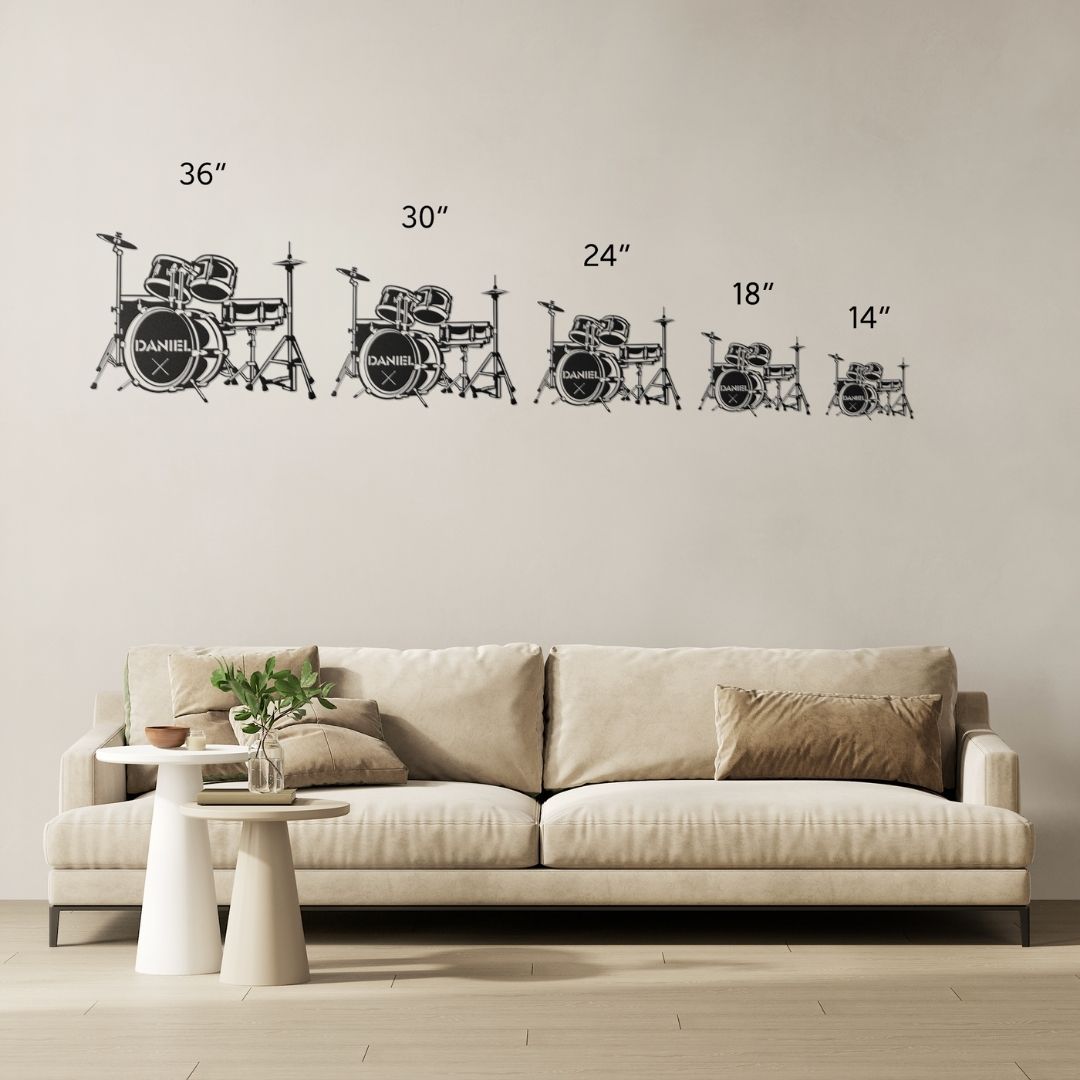 custom metal wall sign drumkit with name for drummer - personalized drummer sign