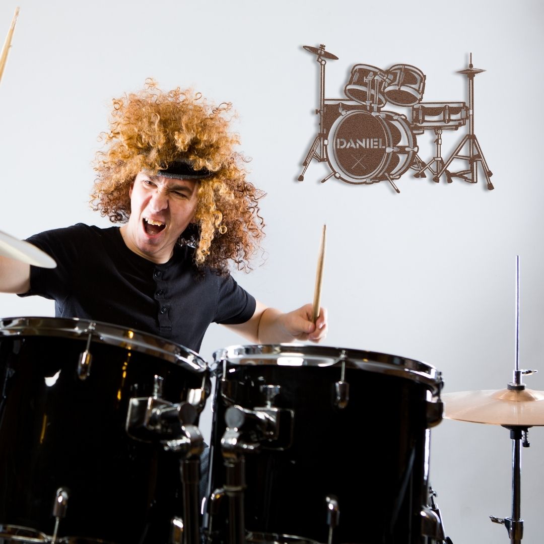 custom metal wall sign drumkit with name for drummer - personalized drummer sign