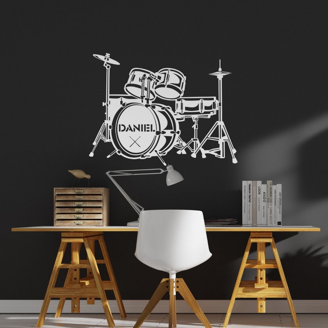 custom metal wall sign drumkit with name for drummer - personalized drummer sign