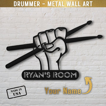 Drumsticks Wall Sign Custom Name | Custom Metal Wall Art MCS120