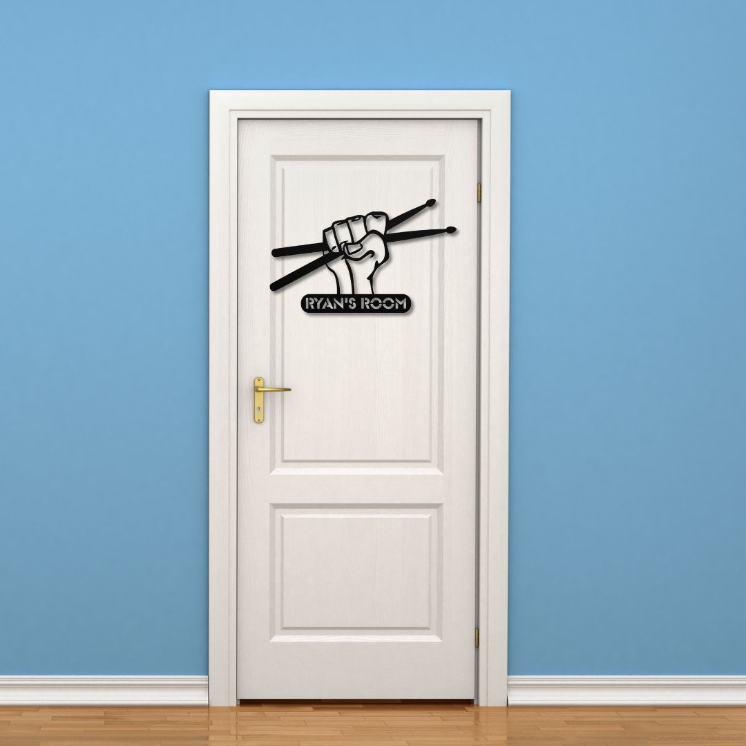 custom metal wall sign drumsticks with name for drummer - personalized drummer sign