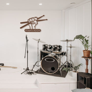 custom metal wall sign drumsticks with name for drummer - personalized drummer sign