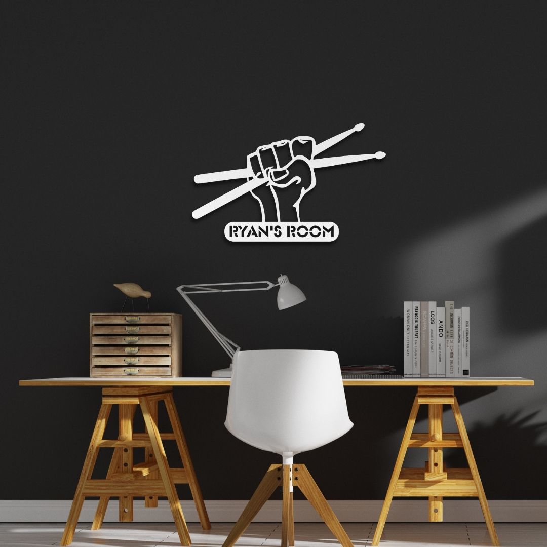 custom metal wall sign drumsticks with name for drummer - personalized drummer sign