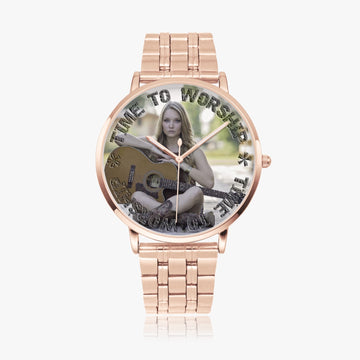 Time to Worship | Female Acoustic Guitarist | Steel Strap Quartz watch - Givtz Back