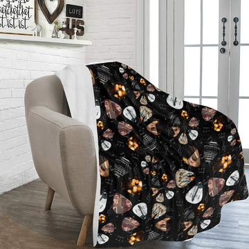 Acoustic Guitar Plectrum Pattern Black Ultra-Soft Micro Fleece Blanket 54''x70''