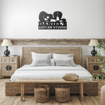 Acoustic Guitar Wall Sign Custom Name and Text | Custom Metal Wall Art