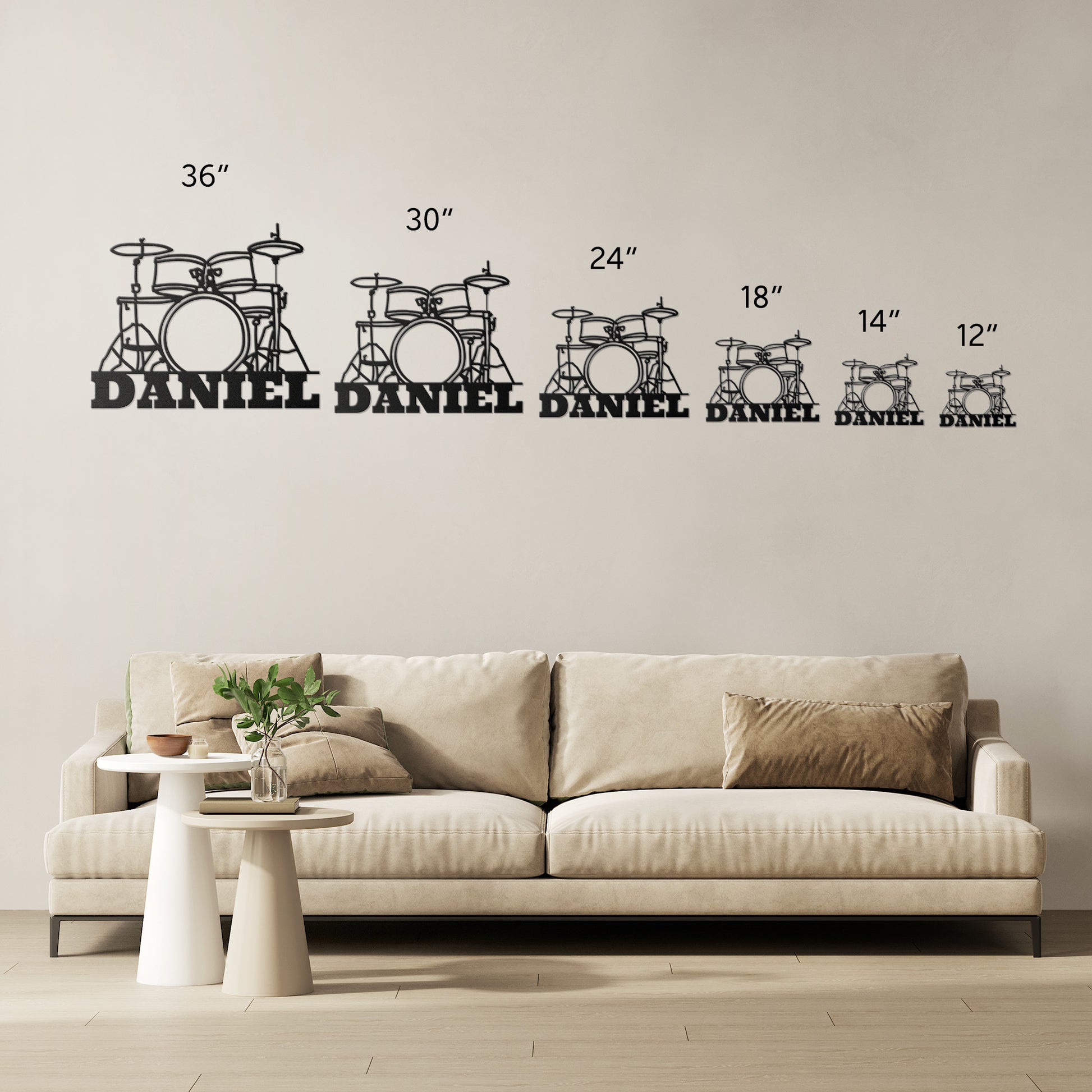 custom metal wall sign drumkit with name for drummer - personalized drummer sign