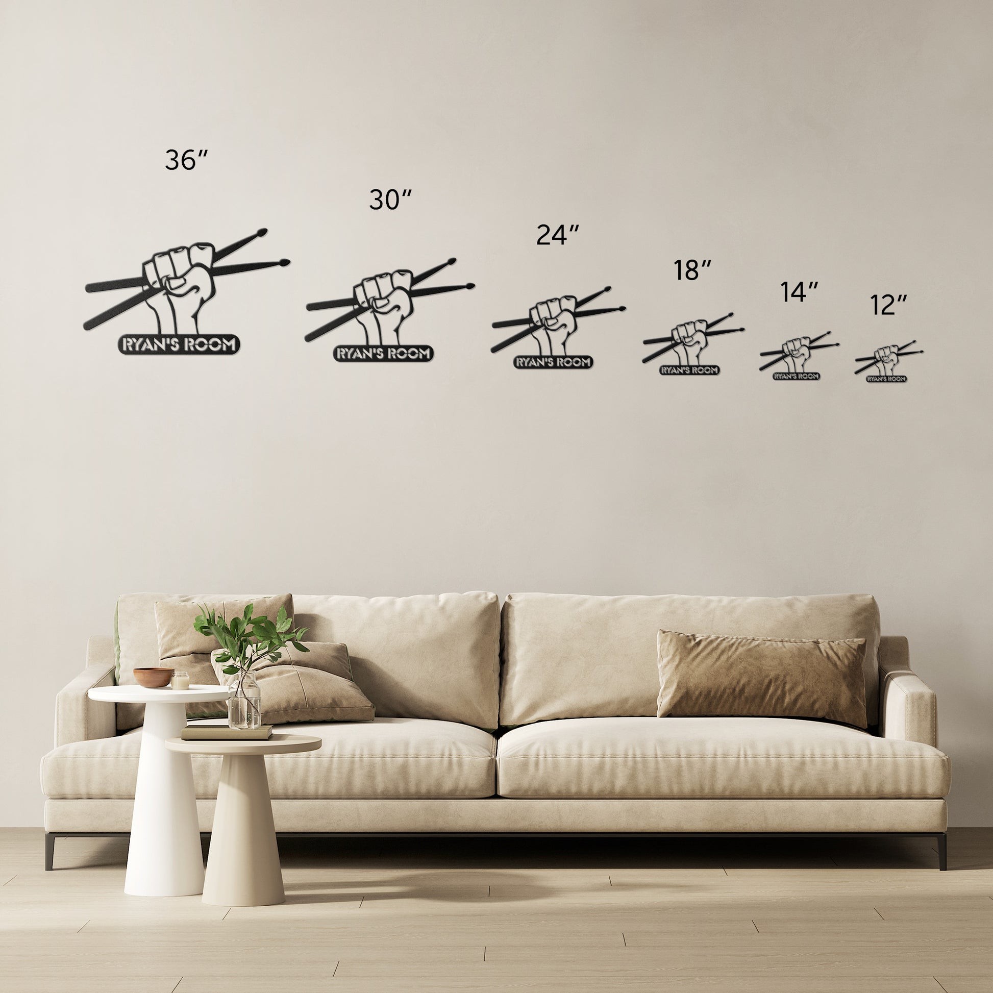 custom metal wall sign drumsticks with name for drummer - personalized drummer sign