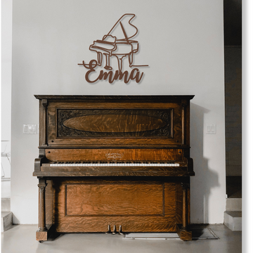 Grand Piano Line-Art with Custom Name | Custom Metal Wall Art